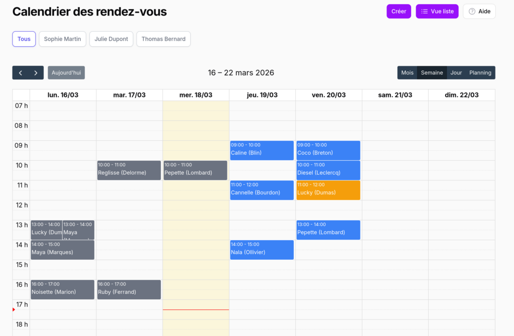 Calendrier des rendez-vous de toilettage de Check-in DOG